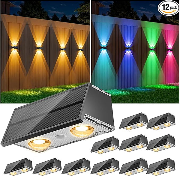 NIORSUN Solar Fence Lights,12 Pack Deck Light,Led Outdoor Lights 3000K/4500K/6000K+ RGB Up & Down Wall Lights | Lumora