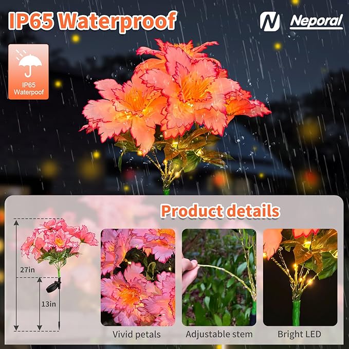 Neporal Solar Flowers Outdoor Waterproof Rhododendron, Garden Solar Lights Decorative 4PK 7-Stem, 2 Decor Lighting | Lumora