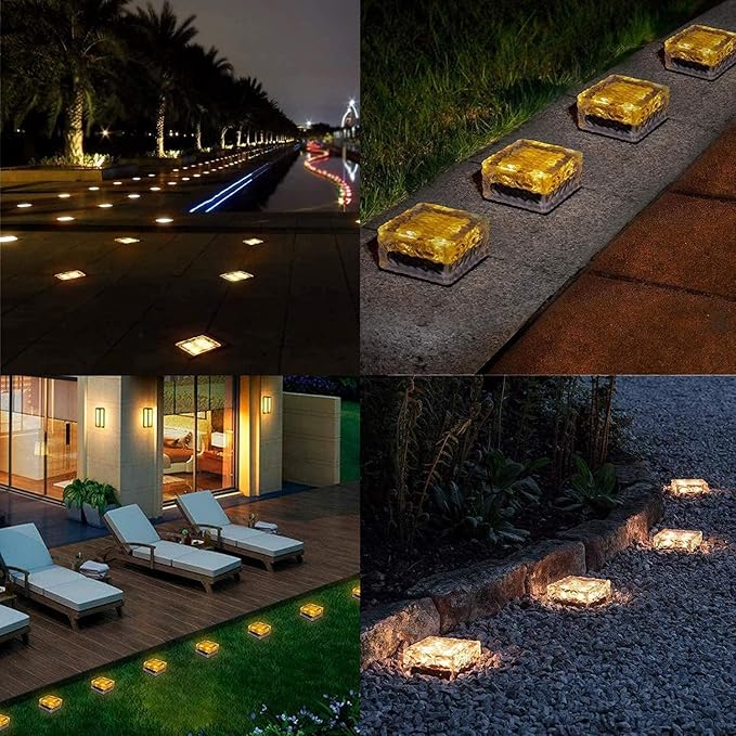 Solar Ice Glass Light,2 Packs Solar Powered Garden Lights, Waterproof IP68 Outdoor Table & Path Lights, Decorative Ice Cube for Yard (Warm White)
