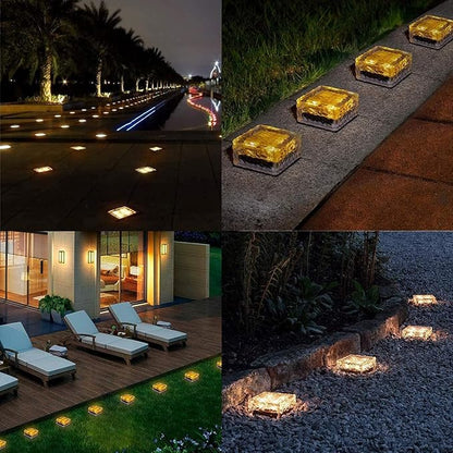Solar Ice Glass Light,2 Packs Solar Powered Garden Lights, Waterproof IP68 Outdoor Table & Path Lights, Decorative Ice Cube for Yard (Warm White)