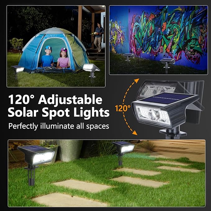 Toodour Solar Spot Light Outdoor, 2 Pack Solar Lights Outdoor with 2 Modes, Waterproof Solar Powered Flood Lights | Lumora