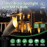 GKOLED UL Listed Solid Brass Landscape Spotlight, Low Voltage Outdoor Directional Uplight, with 5W MR16 LED Bulb & | Lumora