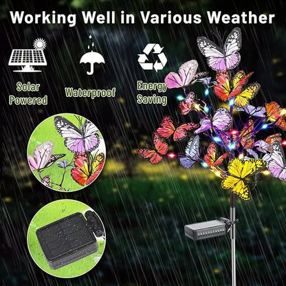 Admitrack 2 Pack Solar Garden Lights Outdoor Solar Butterfly Lights,Solar Outdoor Waterproof Solar Powered Lights, Solar Outdoor Decor Light for Landscape, Pathway, Yard (Colorful Light)