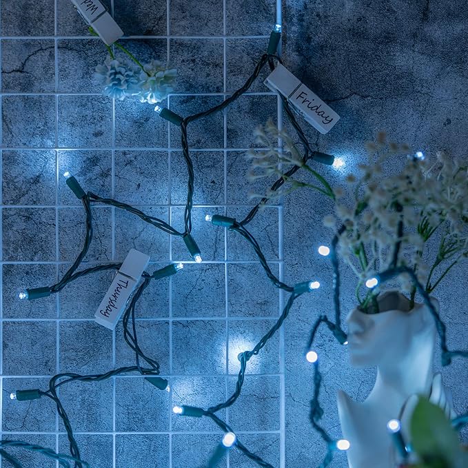 YULETIME 200 Cool White Wide Angle LED Christmas Lights, 66 Feet Green Wire UL Certified 5mm Holiday String Light Set (Cool White)