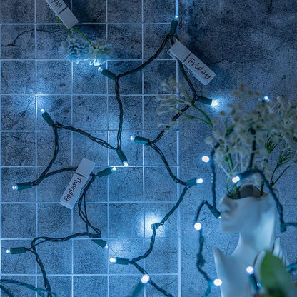 YULETIME 200 Cool White Wide Angle LED Christmas Lights, 66 Feet Green Wire UL Certified 5mm Holiday String Light Set (Cool White)