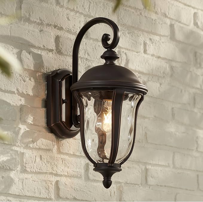 John Timberland Park Sienna Vintage Outdoor Wall Light Fixture Bronze 16 3/4" Clear Hammered Glass Downbridge for Exterior House Porch Patio Outside Deck Garage Yard Front Door Garden Home