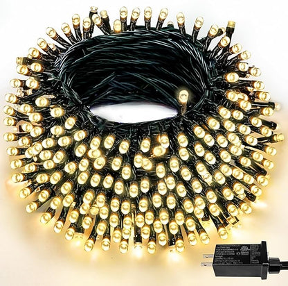 BHCLIGHT Extra-Long Connectable 99FT 240LED Christmas String Lights Outdoor/Indoor, Timer & Memory & 8 Modes, Warm White String Lights Waterproof Green Wire Tree Lights for Xmas Holiday Yard Party