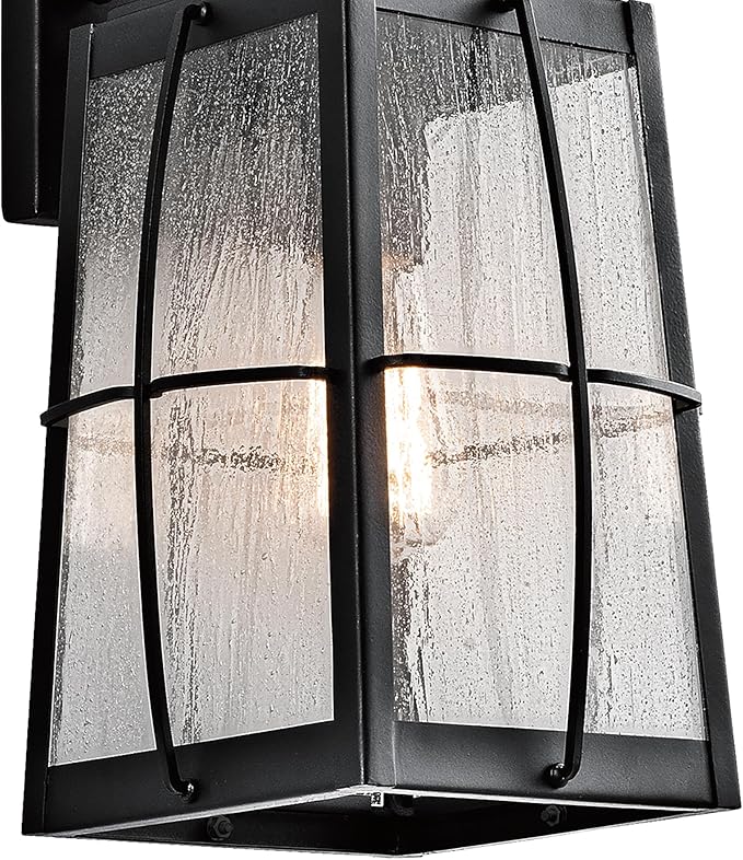 Kichler Tolerand 17.75"" Outdoor Wall Light in Textured Black, 1-Light Exterior Wall Sconce Porch Light with Clear Seeded Glass, (17.75" H x 7.75" W), 49553BKT