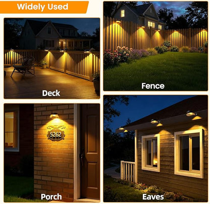 ROSHWEY Outdoor Fence Lights, 6 Pack Solar Gutter Lights with 9 LED Waterproof for Eaves Garden Garage Porch Stairs Wall 2 Installations Methods, Black Lampshade (Warm White)
