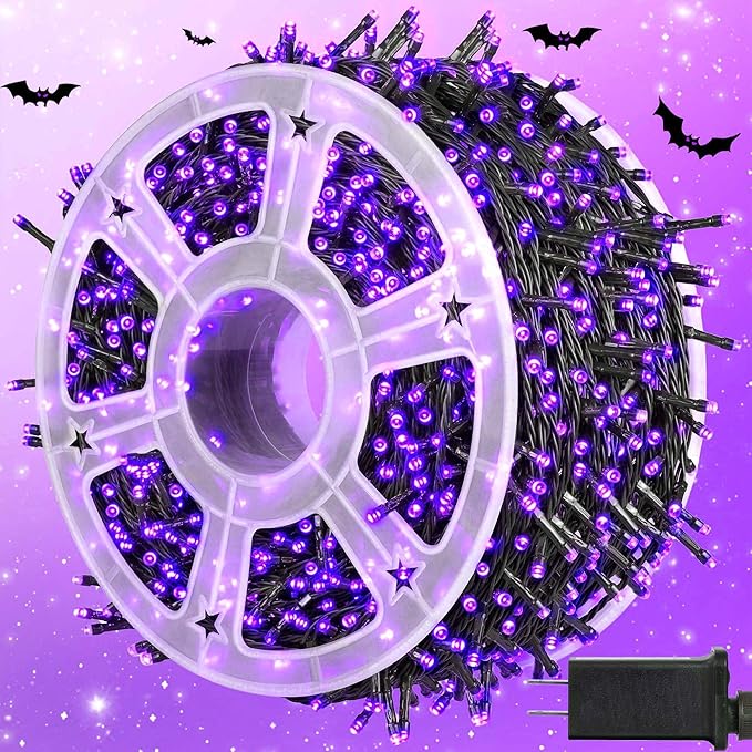kemooie 500 LED Purple Christmas Lights, 164 FT 8 Lighting Mode Plug in Waterproof Christmas Lights Outdoor, for Birthday Christmas Wedding Party Garden Balcony Decor (Purple)