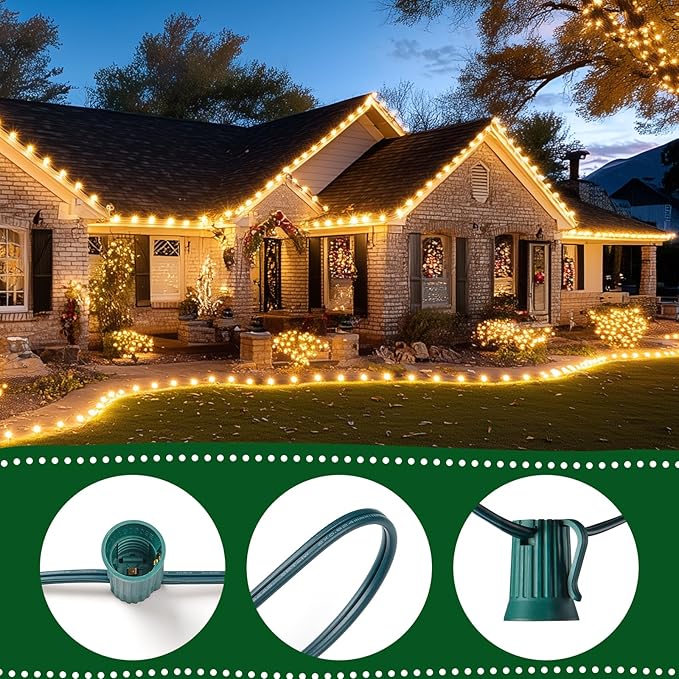 C9 Clear Christmas String Lights, 100 Feet Waterproof Vintage Christmas Tree Lights, Outdoor Roofline String Lights with 100 Clear Bulbs for Patio Garden Holiday Indoor Home Decoration, Green Wire