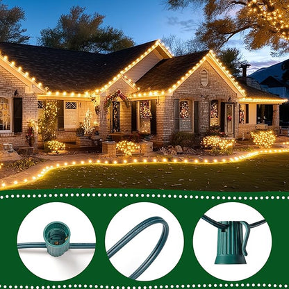 C9 Clear Christmas String Lights, 100 Feet Waterproof Vintage Christmas Tree Lights, Outdoor Roofline String Lights with 100 Clear Bulbs for Patio Garden Holiday Indoor Home Decoration, Green Wire