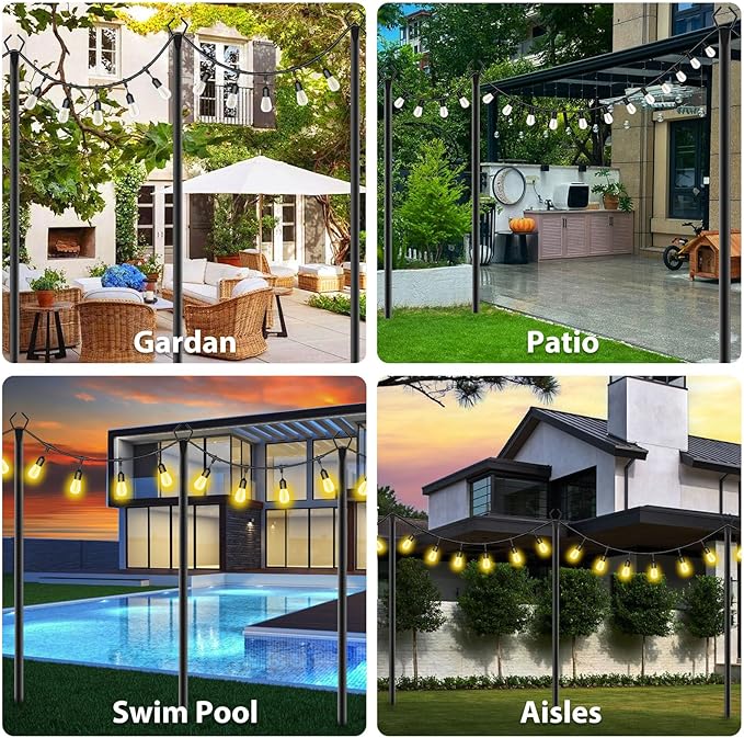 zoegi 2 Pack 10Ft String Light Poles,Light Poles for Outside Lights with Fork,Outdoor Brackets Hanging Lights,Metal | Lumora