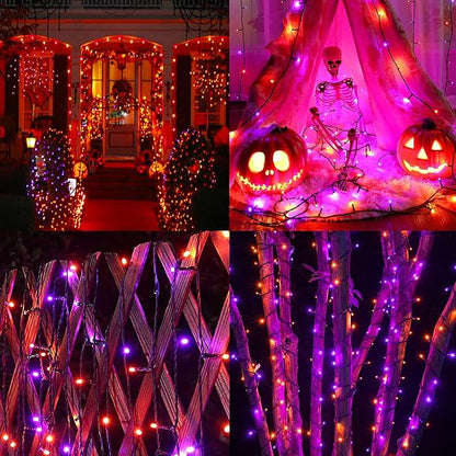 weillsnow Purple&Orange Halloween Lights, 200 LED 66Ft Plug in Waterproof Halloween String Lights, 8 Modes with Memory for Outdoor Indoor Garden Halloween Christmas Decorations (Orange&Purple, 66FT)