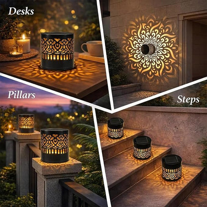 Decorative Solar Mandala Lights, Solar Mandala Lights Outdoor, Metal Solar Powered Outdoor Deck Step Wall Lights, Mandala Theme Waterproof Fence Light for Garden Post Patio Backyard Yard (1 Pc)