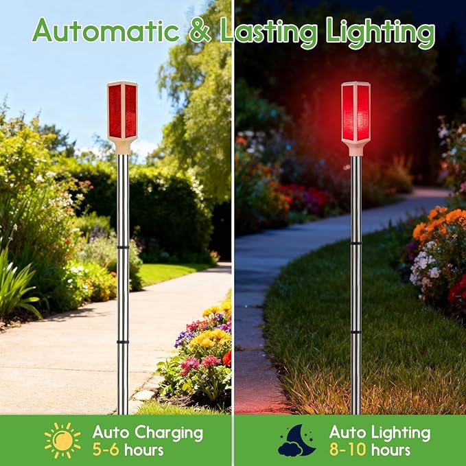 5 PCS Solar Driveway Markers, Solar Powered Driveway Lights on Poles, Outdoor Landscape Reflectors for Snow Road, Yard, Parking Lot, and Sidewalk (Red)