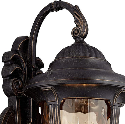 John Timberland Bellagio Outdoor Wall Light Fixture Veranda Bronze Aluminum Double Arm 27 1/2" Champagne Hammered Glass for Exterior House Porch Patio Outside Deck Garage Yard Front Door Home
