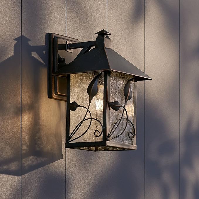 Franklin Iron Works French Garden Rustic Farmhouse Natural Cottage Outdoor Wall Light Fixture Bronze Lantern 10 1/2" Clear Seedy Glass Exterior Barn Deck House Porch Yard Patio Outside Garage