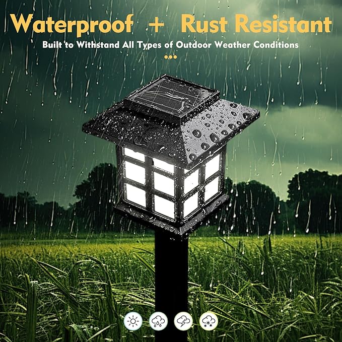 Solar Lights Outdoor Waterproof – 6 Pack LED Cool White Garden Solar Lights for Yard, Pathway, Patio, Driveway, and Landscape (Up to 10 Hours Illumination)-Easy Installation, No Wiring