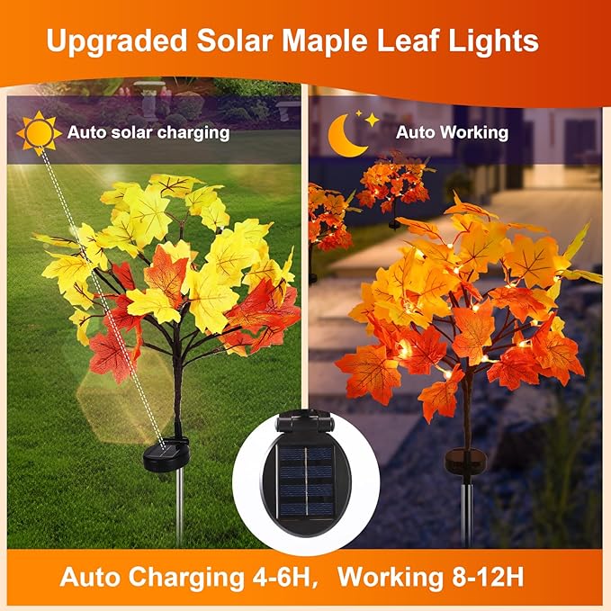 4Pack Fall Solar Lights Outdoor Waterproof,80LED 160 Maple Leaves Solar Garden Lights Outside, Autumn Artificial | Lumora