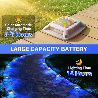 Solar Driveway Lights Outdoor 12 Pack, IP68 Waterproof Solar Powered Driveway Marker Deck Dock Lights for Steps Pathway Walkway Sidewalk Garden Yard Stair Marine (Blue)