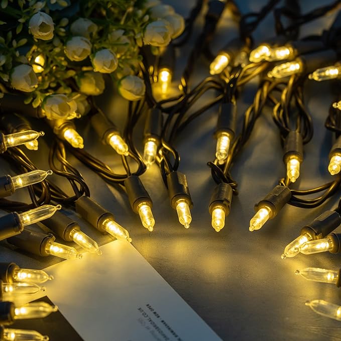 YULETIME 200 Warm White LED Christmas Lights with Brown Wire, Pack of 2 Strands 33 Feet 100 Lights UL Certified Holiday String Light Set