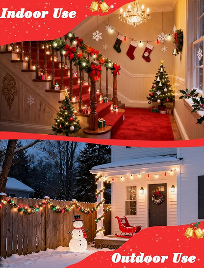 C7 LED Christmas String Lights, 25Ft Red White Christmas String Lights with 27 LED Red White Ceramic Bulbs, Connectable Vintage Valentine Lights for Patio Garden Wedding Party Decor
