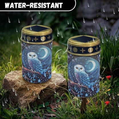 ZOUTAIRONG Moon Owl Solar Light for Cemetery Grave 2 Pack Solar Garden Lights Solar Lights Outdoor Garden Solar Pathway Lights Outdoor Cemetery Solar Lights for Grave Solar Lights