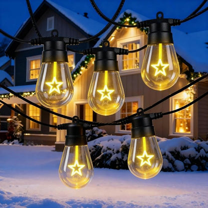 LED Outdoor String Lights, 50FT Patio Lights with 16Pcs Shatterproof S14 Bulb(1 Spare),4 Lighting Mode, Connectable, Waterproof Warm White Edison Plastic Bulb Hanging Light for Gazebo Porch Décor