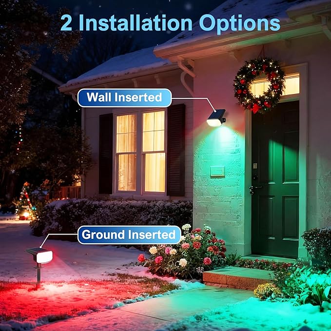 Color Changing Solar Spot Lights Outdoor Waterproof IP65,9 Lighting Modes Multicolor RGB Christmas Spotlight for | Lumora