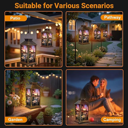 Solar Lantern Outdoor Waterproof Vintage Paris Eiffel Tower French Cityscape Cafe Decor Romantic City Garden Decor LED Solar Lights Hanging/Tabletop Lamp Gifts for Women Mom for Outside Yard Patio