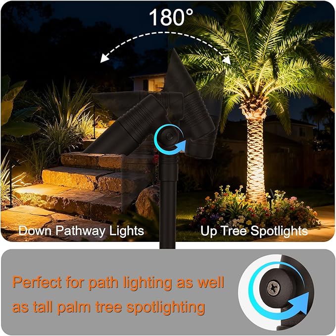 Mini LED Landscape Spotlights, 16'' Tall Pole, 5CCT 5W 12 Volt Wired Low Voltage Bronze Landscape Small Spotlights for Outdoor Tree Flag House Pathway Driveway, 60° Beam Angle, 1PK