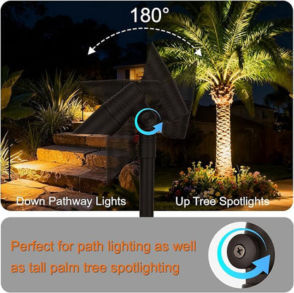 Mini LED Landscape Spotlights, 16'' Tall Pole, 5CCT 5W 12 Volt Wired Low Voltage Bronze Landscape Small Spotlights for Outdoor Tree Flag House Pathway Driveway, 60° Beam Angle, 6PK