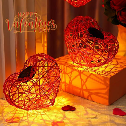 5 Pack Valentine Solar Lights Outdoor 8 Inch Waterproof Heart Light Heart Rattan Balls Valentine's Day Decorations for Outdoor Garden Yard Valentine's Day Interior Decoration(Red)