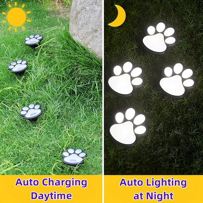 4 Pack Paw Print Solar Light Outdoor,Solar Dog Paw Light for Garden Decorations,IP65 Waterproof Solar Powered Yard Cat Puppy Lights for Lawn Pet Cemetery Pathway Patio Pet Lovers (White Light)