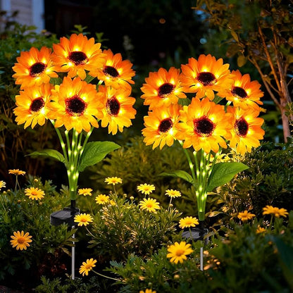 Solar Sunflower Lights Outdoor Garden Decor, Solar Flowers Lights with 12 Sunflowers,8 Lighting Modes, Birthday Gifts for Mom Women, Outdoor Decorative Stakes Light for Landscape Yard Patio Lawn