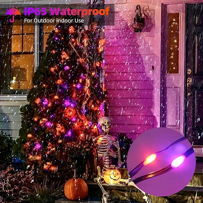 Tcamp 164FT 500 LED Orange Purple Halloween Lights outdoor Indoor, 8 Modes Christmas Tree Lights with Remote Timer Memory, Green Wire Starry Fairy String Light for Halloween decorations(Purple Orange)