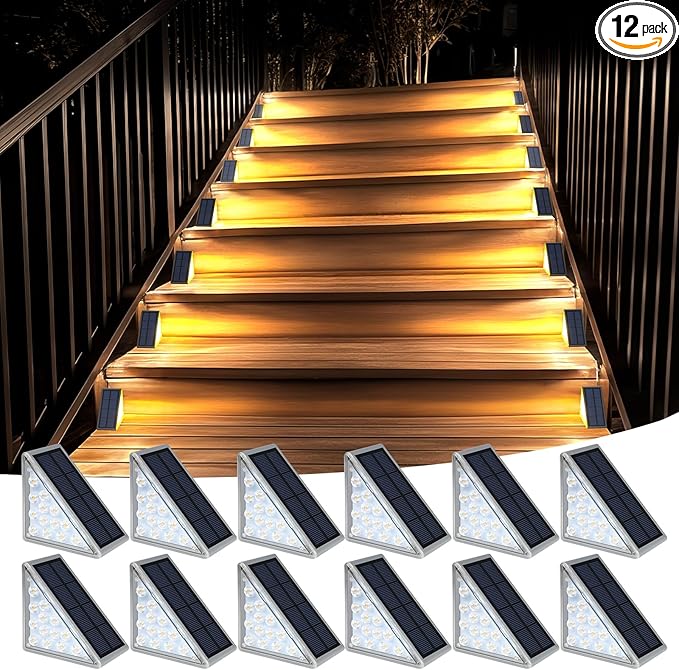 Solar Step Lights for Outside Waterproof IP67, Outdoor Stair Lights 12 Pack, Solar Stair Lights Outdoor LED Outdoor Step Lights Decor for Deck, Front Step, Patio, Garden Step