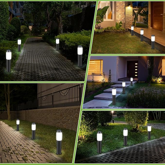 4 Pack Solar Pathway Lights Outdoor, Solar Walkway Lights with Polished Stainless Steel Layer, IP45 Waterproof Outdoor Solar Lights for Garden Yard Landscape Driveway Patio Deco
