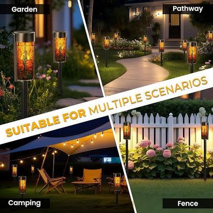 8 Pack Solar Pathway Lights Outdoor Waterproof Vibrant Cactus Desert Sunset Stained Glass Western Border Solar Garden Lights LED Landscape Lighting for Yard Walkway Lawn Garden Decor