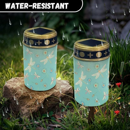 Dragonfly Cemetery Solar Lights for Grave Printed Solar Garden Lights for Cemetery Solar Lights Outdoor Garden, Eternal Lights for Cemetery Grave Decorations Green