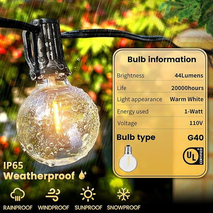 10FT Outdoor String Lights - LED Patio Lights Waterproof G40 Plastic Globe Bulbs, Connectable Shatterproof Hanging Outdoor Lights for Indoor Backyard Yard Gazebo Porch Party Decor