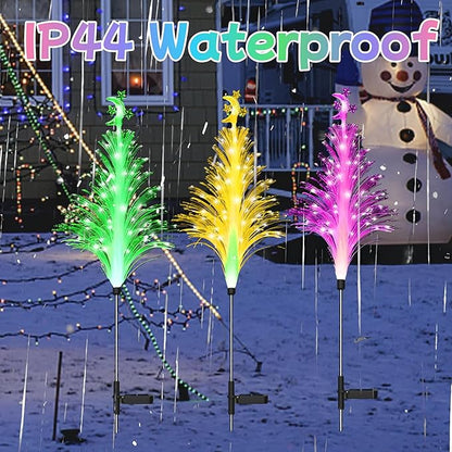 Solar Christmas Tree Pathway Lights-Outdoor Garden Waterproof 7 Color Changing 3Pcs Fiber Optic Jellyfish Lighting Decor for Garden Lawn Patio