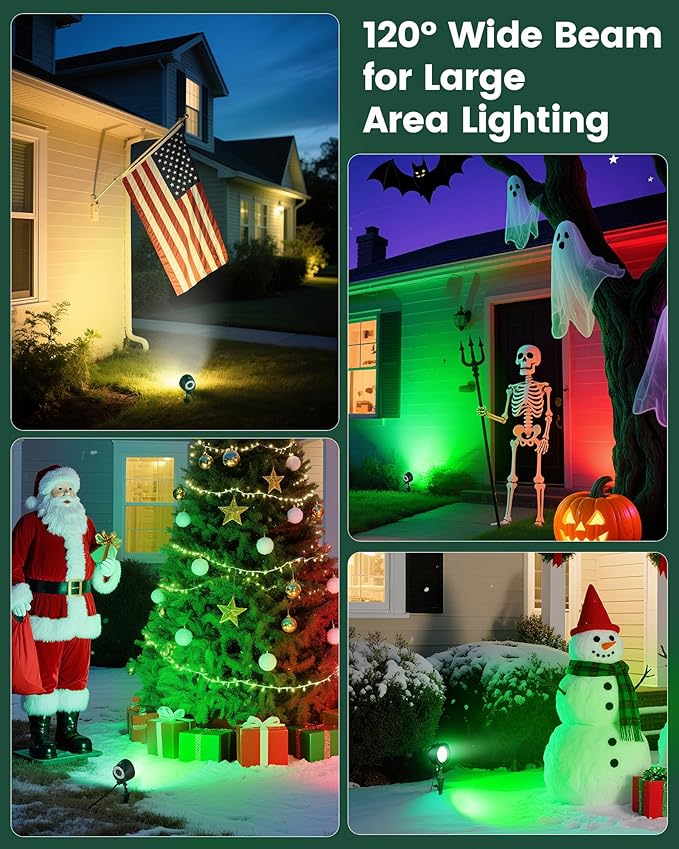 SURAIELEC Dusk to Dawn Christmas Spotlight Outdoor, Red & Green Decorative LED Landscape Spotlights with Timer | Lumora