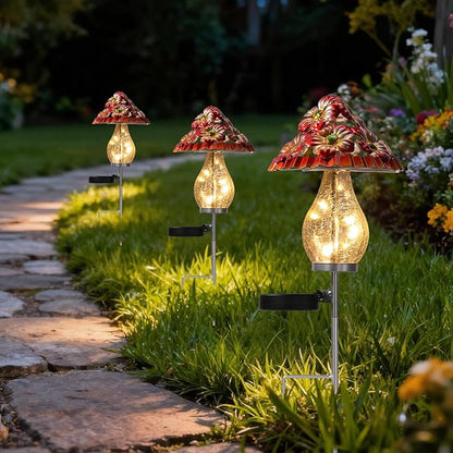 LOVERUIS Mushroom Garden Decor for Outside with Cracked Ball Waterproof Metal Stake Outdoor Yard Patio Decor, Gifts for Women, Mom, Grandma (ARS-Mushroom)