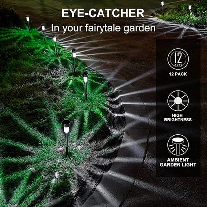 Solar Lights Outdoor Waterproof, Stainless Steel LED Landscape Lighting, Solar Garden Lights, Outdoor Valentines Day Decorations for Yard, Pathway, Walkway, Patio, Lawn - 12 Pack ( Cold White )