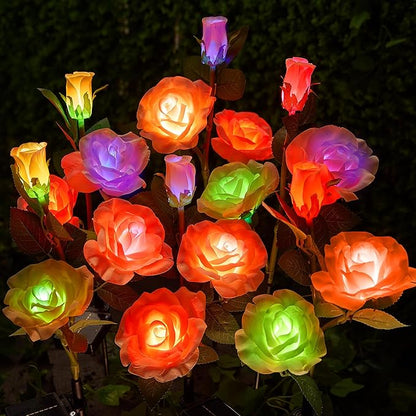 Brightown Outdoor Solar Flower Lights, 4 Pack 7-Color Changing Solar Garden Lights with Larger & More Realistic Rose, Bigger Solar Panel, Waterproof Solar Lights for Yard Garden Lawn Pathway Decor