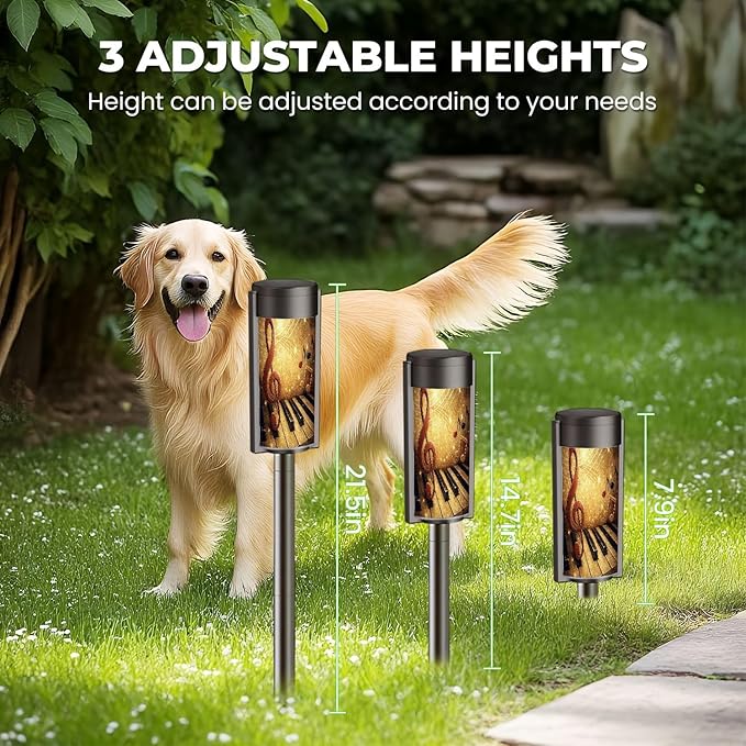 4 Pack Solar Pathway Lights Outdoor Waterproof Music Piano Keys Music Notes Treble Clef Solar Garden Lights LED Landscape Lighting for Yard Walkway Lawn Garden Decor