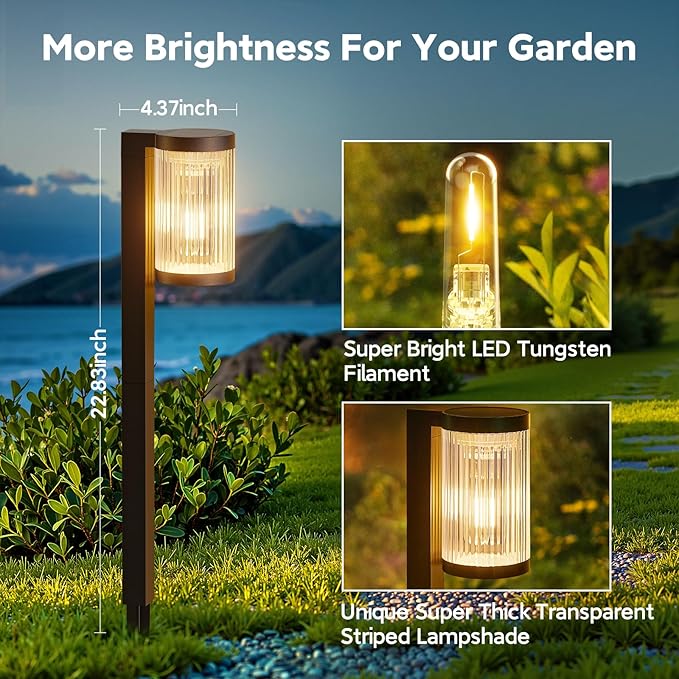 Solar Pathway Lights Outdoor Waterproof, 6 Pack 15Hrs Super Bright Warm White Solar Light for Yard, Auto On/Off Solar Garden Lights for Patio Path Landscape Lawn Driveway Walkway Lighting Decor