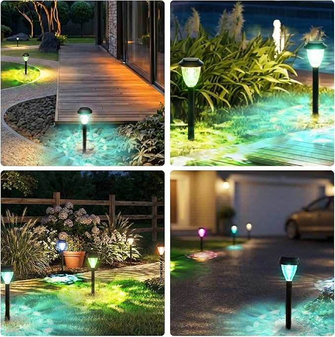 ELUTENG Solar Ground Lights 8 Pack Solar Lights Outdoor Waterproof Auto On Off Solar Garden Lights Landscape Lighting for Outside Patio Pathway Yard Lawn Driveway Deck Step Walkway, Colorful Lanterns